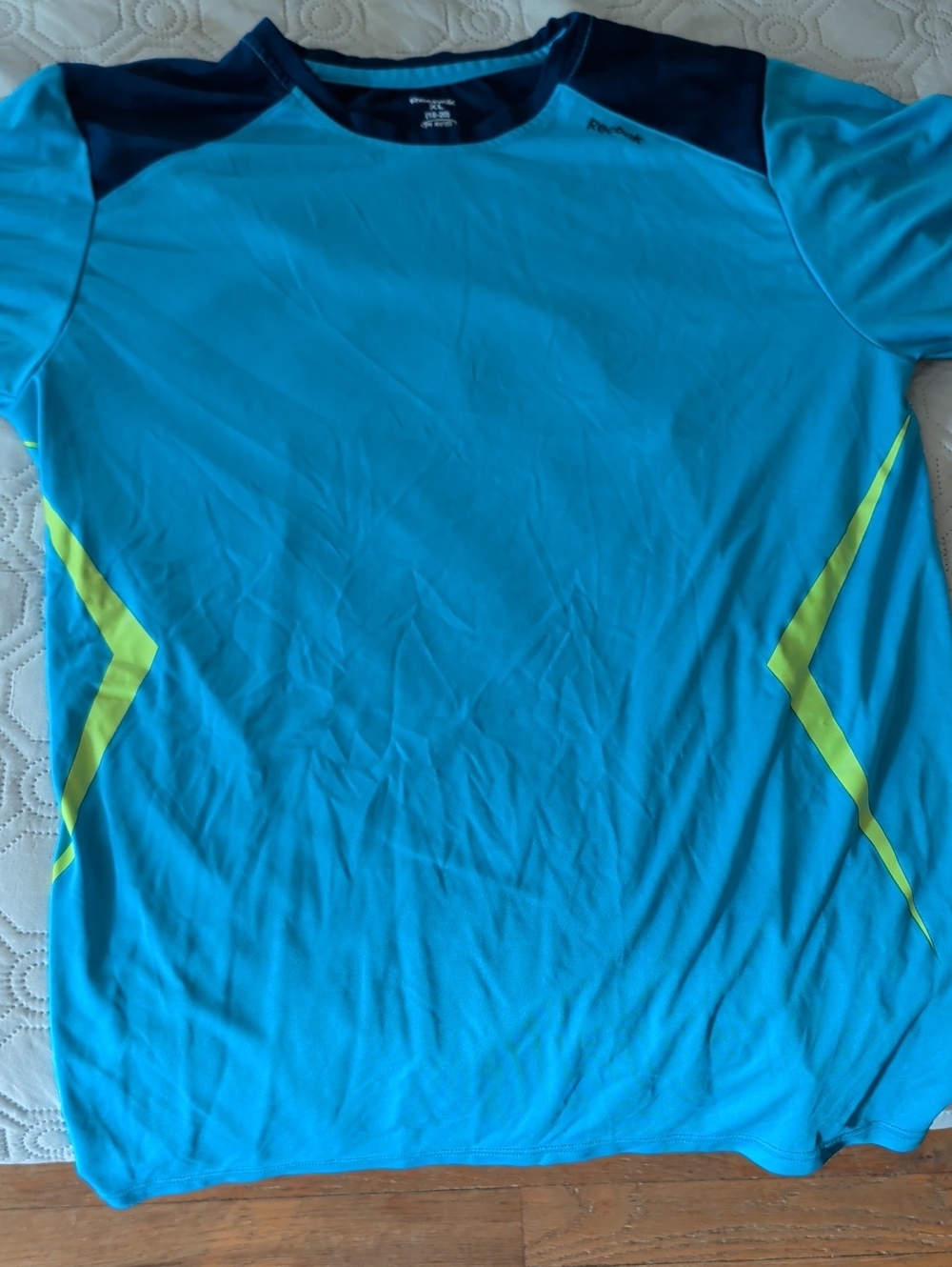 Reebok Boy's Aqua Blue Short Sleeve Tee with Navy and Neon Yellow Accents